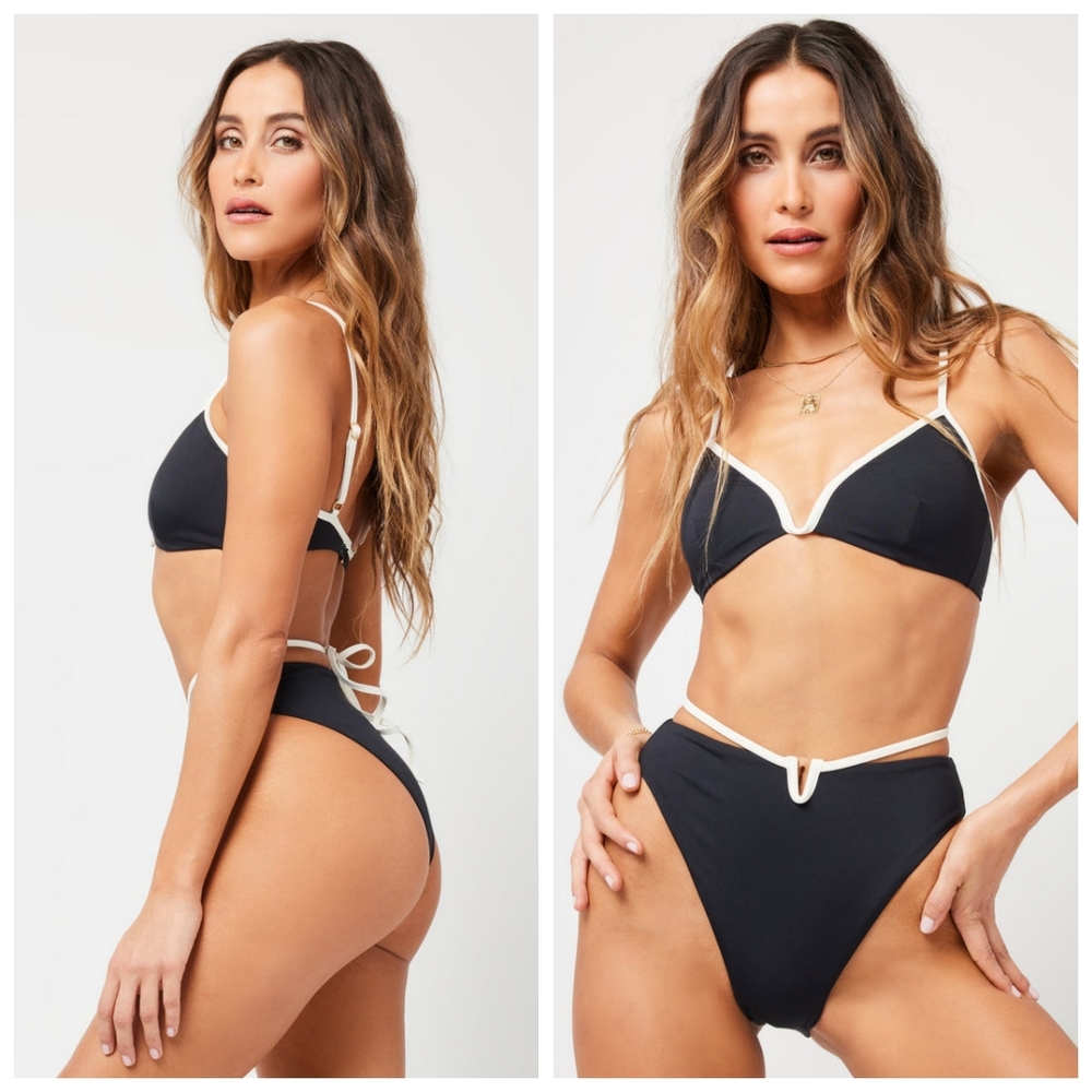 L*Space Helena Joy Bikini Set Black Cream - Picture 2 of 8